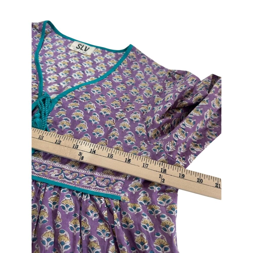 Sur La Vague Iris Caftan Dress Women 3 M/L Purple Indian Gauze Tiered Maxi EUC - Picture 6 of 9
